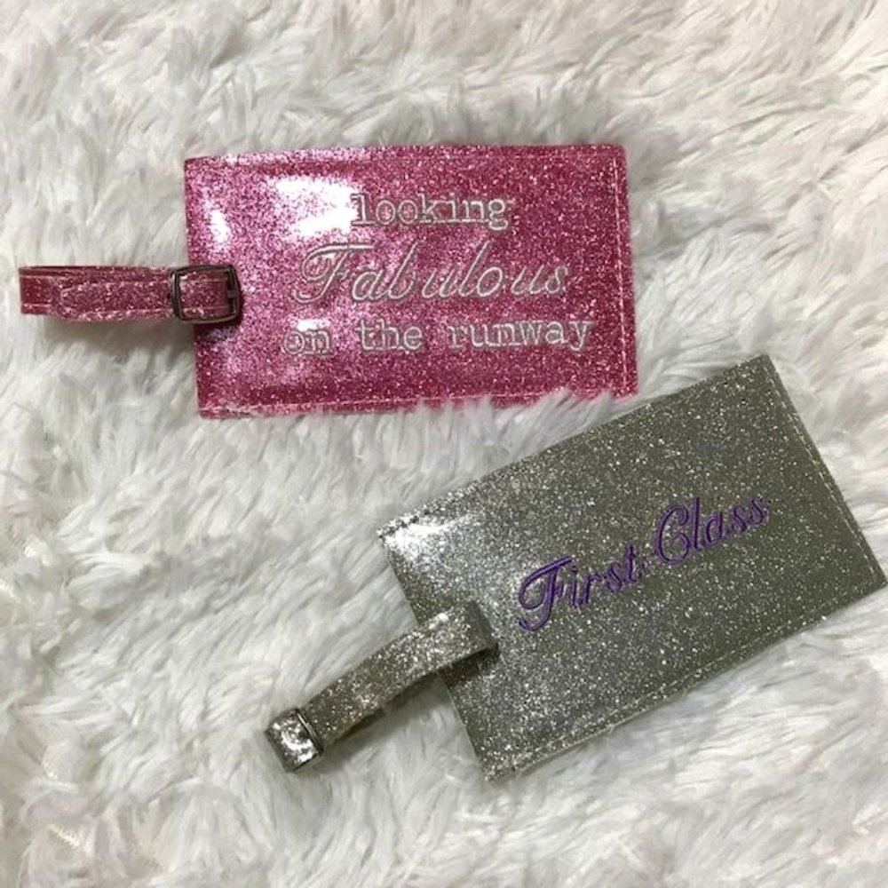 Set of 2 Pink Silver Shimmer Chic Luggage Tags